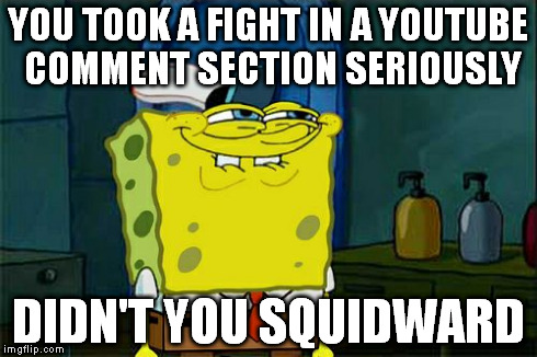 Don't You Squidward | YOU TOOK A FIGHT IN A YOUTUBE COMMENT SECTION SERIOUSLY DIDN'T YOU SQUIDWARD | image tagged in memes,dont you squidward | made w/ Imgflip meme maker