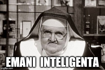 Frowning Nun | EMANI  INTELIGENTA | image tagged in memes,frowning nun | made w/ Imgflip meme maker