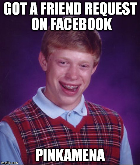 Bad Luck Brian | GOT A FRIEND REQUEST ON FACEBOOK PINKAMENA | image tagged in memes,bad luck brian | made w/ Imgflip meme maker