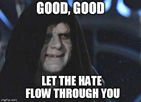 palpatine | GOOD, GOOD LET THE HATE FLOW THROUGH YOU | image tagged in palpatine | made w/ Imgflip meme maker