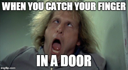 Scary Harry Meme | WHEN YOU CATCH YOUR FINGER IN A DOOR | image tagged in memes,scary harry | made w/ Imgflip meme maker