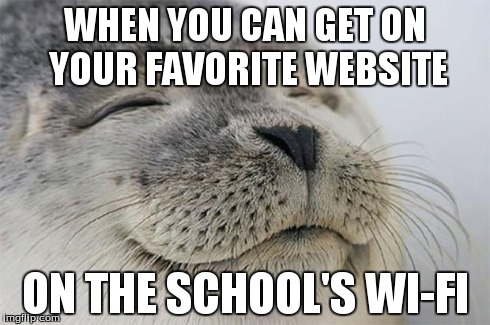 Satisfied Seal | WHEN YOU CAN GET ON YOUR FAVORITE WEBSITE ON THE SCHOOL'S WI-FI | image tagged in memes,satisfied seal | made w/ Imgflip meme maker