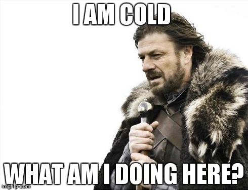 Brace Yourselves X is Coming Meme | I AM COLD WHAT AM I DOING HERE? | image tagged in memes,brace yourselves x is coming | made w/ Imgflip meme maker