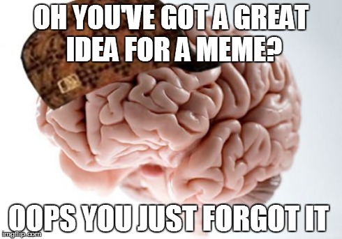 Scumbag Brain Meme | OH YOU'VE GOT A GREAT IDEA FOR A MEME? OOPS YOU JUST FORGOT IT | image tagged in memes,scumbag brain | made w/ Imgflip meme maker