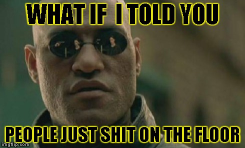 Matrix Morpheus | WHAT IF  I TOLD YOU PEOPLE JUST SHIT ON THE FLOOR | image tagged in memes,matrix morpheus | made w/ Imgflip meme maker