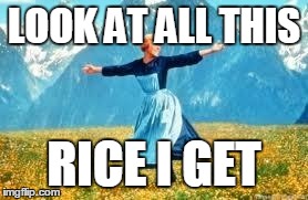Look At All These | LOOK AT ALL THIS RICE I GET | image tagged in memes,look at all these | made w/ Imgflip meme maker