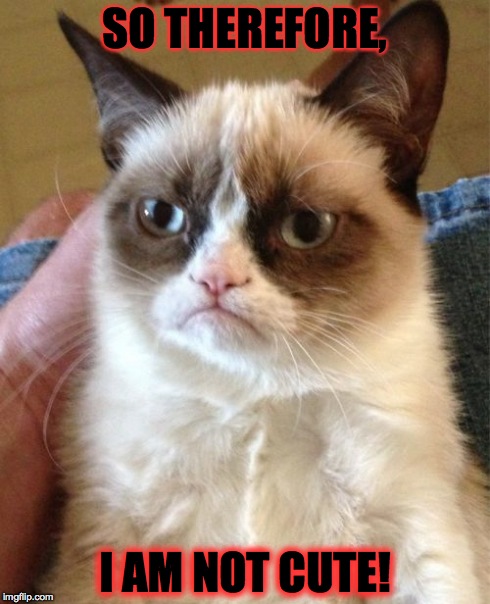 Grumpy Cat Meme | SO THEREFORE, I AM NOT CUTE! | image tagged in memes,grumpy cat | made w/ Imgflip meme maker