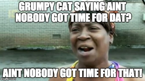 Ain't Nobody Got Time For That Meme | GRUMPY CAT SAYING AINT NOBODY GOT TIME FOR DAT? AINT NOBODY GOT TIME FOR THAT! | image tagged in memes,aint nobody got time for that | made w/ Imgflip meme maker