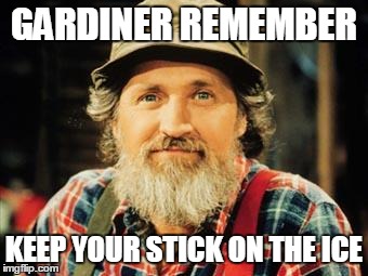 GARDINER REMEMBER KEEP YOUR STICK ON THE ICE | image tagged in gardiner | made w/ Imgflip meme maker