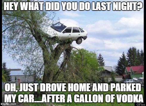 Secure Parking Meme | HEY WHAT DID YOU DO LAST NIGHT? OH, JUST DROVE HOME AND PARKED MY CAR....AFTER A GALLON OF VODKA | image tagged in memes,secure parking | made w/ Imgflip meme maker