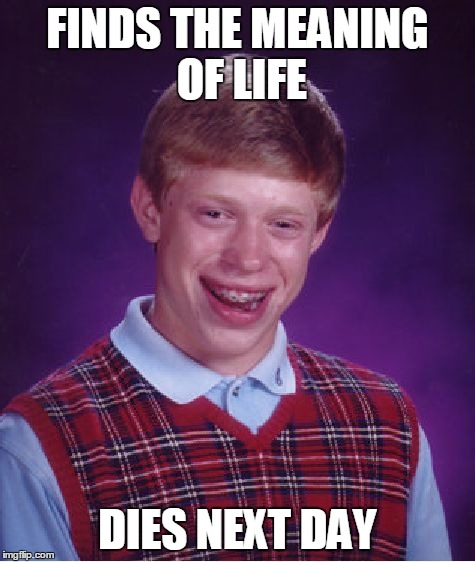 Bad Luck Brian Meme | FINDS THE MEANING OF LIFE DIES NEXT DAY | image tagged in memes,bad luck brian | made w/ Imgflip meme maker