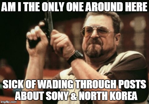 Am I The Only One Around Here | AM I THE ONLY ONE AROUND HERE SICK OF WADING THROUGH POSTS  ABOUT SONY & NORTH KOREA | image tagged in memes,am i the only one around here,AdviceAnimals | made w/ Imgflip meme maker