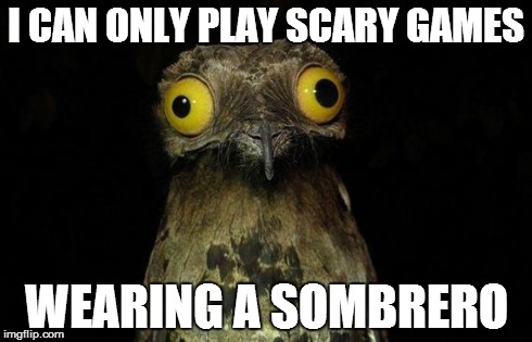 Weird Stuff I Do Potoo | I CAN ONLY PLAY SCARY GAMES WEARING A SOMBRERO | image tagged in memes,weird stuff i do potoo,AdviceAnimals | made w/ Imgflip meme maker