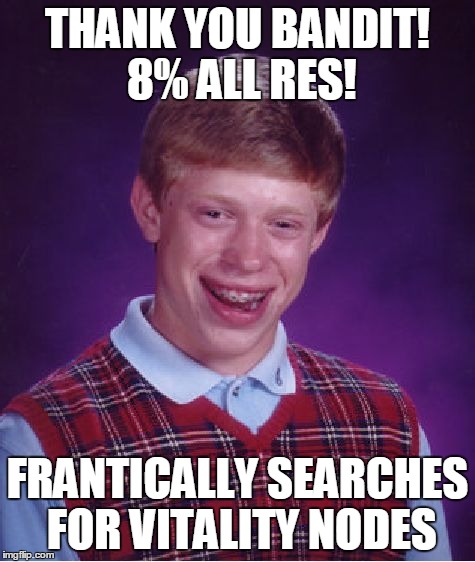 Bad Luck Brian Meme | THANK YOU BANDIT! 8% ALL RES! FRANTICALLY SEARCHES FOR VITALITY NODES | image tagged in memes,bad luck brian | made w/ Imgflip meme maker