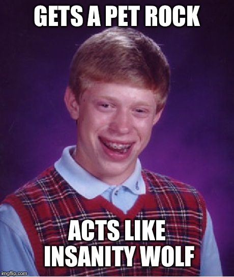 Bad Luck Brian Meme | GETS A PET ROCK ACTS LIKE INSANITY WOLF | image tagged in memes,bad luck brian | made w/ Imgflip meme maker