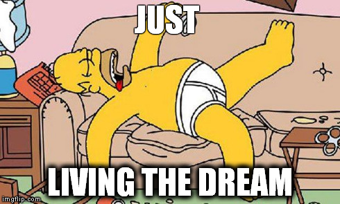 Homer-lazy | JUST LIVING THE DREAM | image tagged in homer-lazy | made w/ Imgflip meme maker