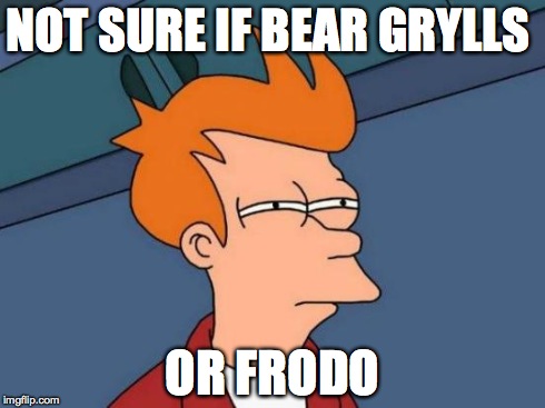 Futurama Fry Meme | NOT SURE IF BEAR GRYLLS OR FRODO | image tagged in memes,futurama fry | made w/ Imgflip meme maker