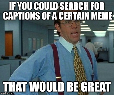 That Would Be Great Meme | IF YOU COULD SEARCH FOR CAPTIONS OF A CERTAIN MEME THAT WOULD BE GREAT | image tagged in memes,that would be great | made w/ Imgflip meme maker