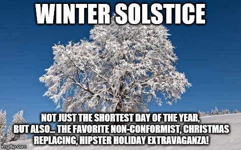 WINTER SOLSTICE NOT JUST THE SHORTEST DAY OF THE YEAR, BUT ALSO... THE FAVORITE NON-CONFORMIST, CHRISTMAS REPLACING, HIPSTER HOLIDAY EXTRAVA | image tagged in frozen tree | made w/ Imgflip meme maker
