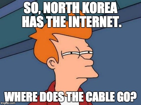 Futurama Fry Meme | SO, NORTH KOREA HAS THE INTERNET. WHERE DOES THE CABLE GO? | image tagged in memes,futurama fry | made w/ Imgflip meme maker