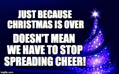 Spread Cheer All Year | JUST BECAUSE CHRISTMAS IS OVER DOESN'T MEAN WE HAVE TO STOP SPREADING CHEER! | image tagged in christmas tree,cheer,christmas,nice,happy,joy | made w/ Imgflip meme maker