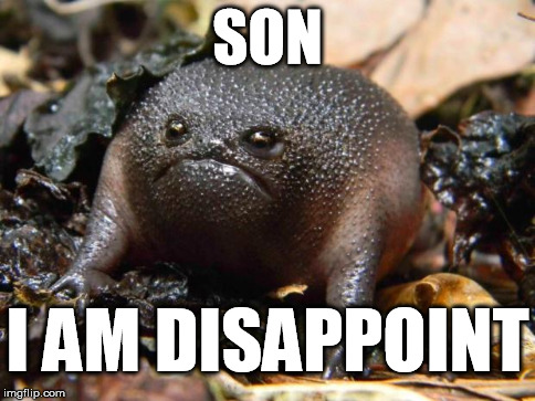 son i am disappoint | SON I AM DISAPPOINT | image tagged in frowny frog,disappointment,son i am disappoint | made w/ Imgflip meme maker