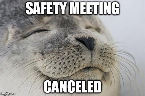 Satisfied Seal | SAFETY MEETING CANCELED | image tagged in memes,satisfied seal | made w/ Imgflip meme maker