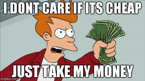 Shut Up And Take My Money Fry | I DONT CARE IF ITS CHEAP JUST TAKE MY MONEY | image tagged in memes,shut up and take my money fry | made w/ Imgflip meme maker