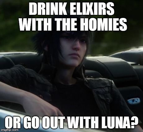 DRINK ELIXIRS WITH THE HOMIES OR GO OUT WITH LUNA? | made w/ Imgflip meme maker