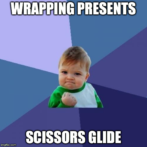 Success Kid Meme | WRAPPING PRESENTS SCISSORS GLIDE | image tagged in memes,success kid | made w/ Imgflip meme maker