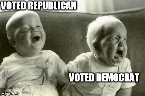 HappySadBabies | VOTED REPUBLICAN VOTED DEMOCRAT | image tagged in happysadbabies,politics,republicans,democrats,funny | made w/ Imgflip meme maker