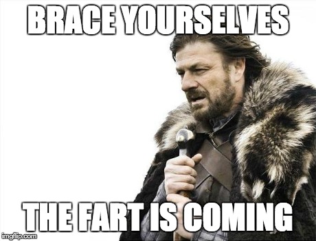 Brace Yourselves X is Coming | BRACE YOURSELVES THE FART IS COMING | image tagged in memes,brace yourselves x is coming | made w/ Imgflip meme maker