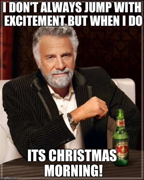 The Most Interesting Man In The World Meme | I DON'T ALWAYS JUMP WITH EXCITEMENT BUT WHEN I DO ITS CHRISTMAS MORNING! | image tagged in memes,the most interesting man in the world | made w/ Imgflip meme maker