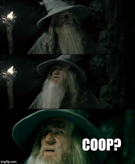 Confused Gandalf | COOP? | image tagged in memes,confused gandalf | made w/ Imgflip meme maker