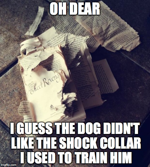 OH DEAR I GUESS THE DOG DIDN'T LIKE THE SHOCK COLLAR I USED TO TRAIN HIM | image tagged in bee's torn book | made w/ Imgflip meme maker