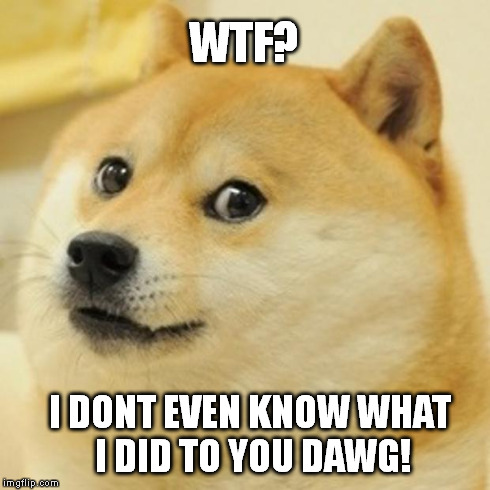 Doge Meme | WTF? I DONT EVEN KNOW WHAT I DID TO YOU DAWG! | image tagged in memes,doge | made w/ Imgflip meme maker