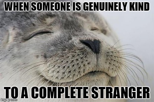 Satisfied Seal Meme | WHEN SOMEONE IS GENUINELY KIND TO A COMPLETE STRANGER | image tagged in memes,satisfied seal,AdviceAnimals | made w/ Imgflip meme maker