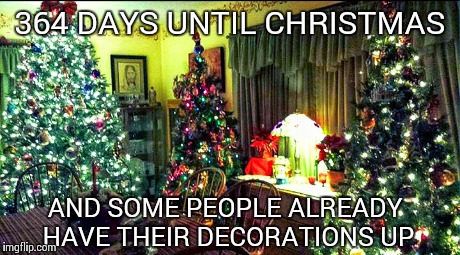 364 Days Till Christmas | 364 DAYS UNTIL CHRISTMAS AND SOME PEOPLE ALREADY HAVE THEIR DECORATIONS UP | image tagged in christmas,trees,364 days,decorations,holiday | made w/ Imgflip meme maker