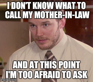Afraid To Ask Andy Meme | I DON'T KNOW WHAT TO CALL MY MOTHER-IN-LAW AND AT THIS POINT I'M TOO AFRAID TO ASK | image tagged in memes,afraid to ask andy | made w/ Imgflip meme maker