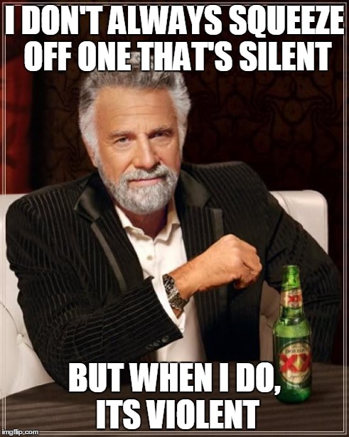 The Most Interesting Man In The World Meme | I DON'T ALWAYS SQUEEZE OFF ONE THAT'S SILENT BUT WHEN I DO, ITS VIOLENT | image tagged in memes,the most interesting man in the world | made w/ Imgflip meme maker