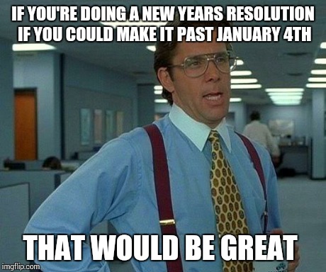 That Would Be Great | IF YOU'RE DOING A NEW YEARS RESOLUTION IF YOU COULD MAKE IT PAST JANUARY 4TH THAT WOULD BE GREAT | image tagged in memes,that would be great | made w/ Imgflip meme maker