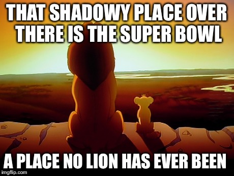 Lion King Meme | THAT SHADOWY PLACE OVER THERE IS THE SUPER BOWL A PLACE NO LION HAS EVER BEEN | image tagged in memes,lion king | made w/ Imgflip meme maker