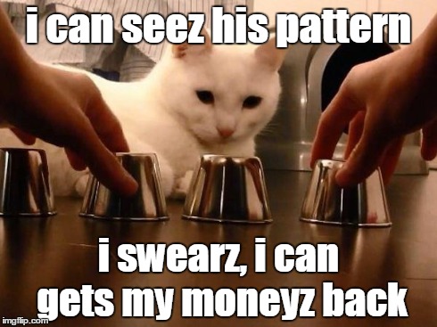 gambling kitteh | i can seez his pattern i swearz, i can gets my moneyz back | image tagged in gambling kitteh | made w/ Imgflip meme maker