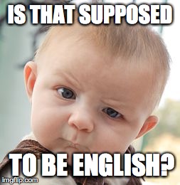 IS THAT SUPPOSED TO BE ENGLISH? | image tagged in memes,skeptical baby | made w/ Imgflip meme maker