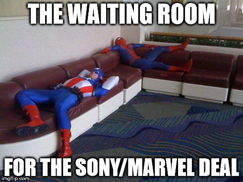 Captain America and Spider-Man | THE WAITING ROOM FOR THE SONY/MARVEL DEAL | image tagged in captain america and spider-man,Spiderman | made w/ Imgflip meme maker