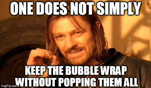 One Does Not Simply Meme | ONE DOES NOT SIMPLY KEEP THE BUBBLE WRAP WITHOUT POPPING THEM ALL | image tagged in memes,one does not simply | made w/ Imgflip meme maker