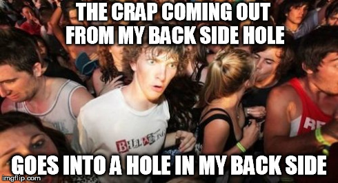 Sudden Clarity Clarence Meme | THE CRAP COMING OUT FROM MY BACK SIDE HOLE GOES INTO A HOLE IN MY BACK SIDE | image tagged in memes,sudden clarity clarence | made w/ Imgflip meme maker