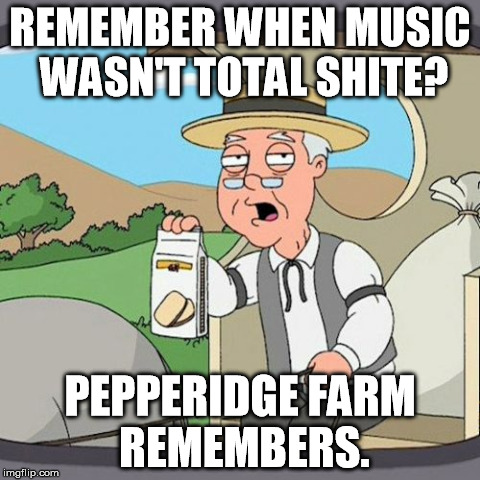 Today's Music Sucks | REMEMBER WHEN MUSIC WASN'T
TOTAL SHITE? PEPPERIDGE FARM REMEMBERS. | image tagged in memes,pepperidge farm remembers,pop culture,music,shit,shite | made w/ Imgflip meme maker