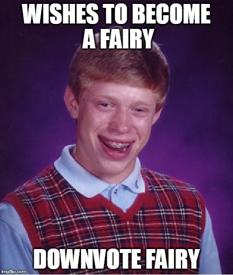 Bad Luck Brian Meme | WISHES TO BECOME A FAIRY DOWNVOTE FAIRY | image tagged in memes,bad luck brian | made w/ Imgflip meme maker