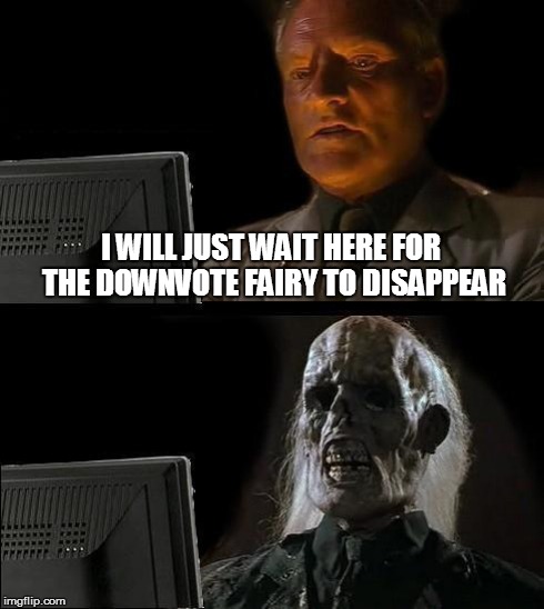 I'll Just Wait Here | I WILL JUST WAIT HERE FOR THE DOWNVOTE FAIRY TO DISAPPEAR | image tagged in memes,ill just wait here | made w/ Imgflip meme maker